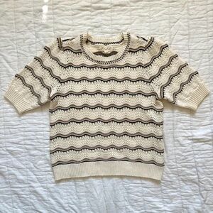 Marled Cream and Black Striped Knit Sweater